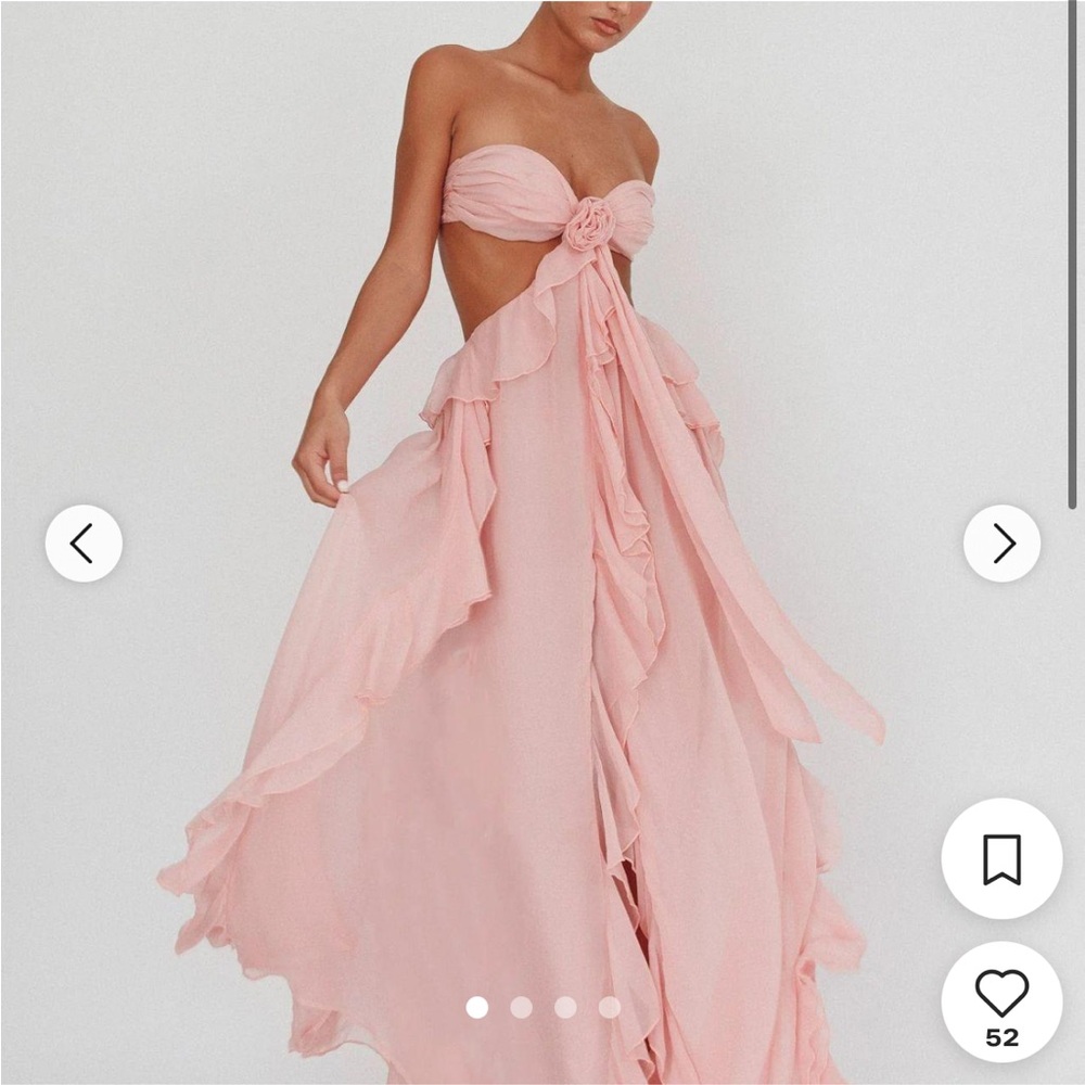 Selfie Leslie Pink Backless Strapless Ruffle Maxi Dress